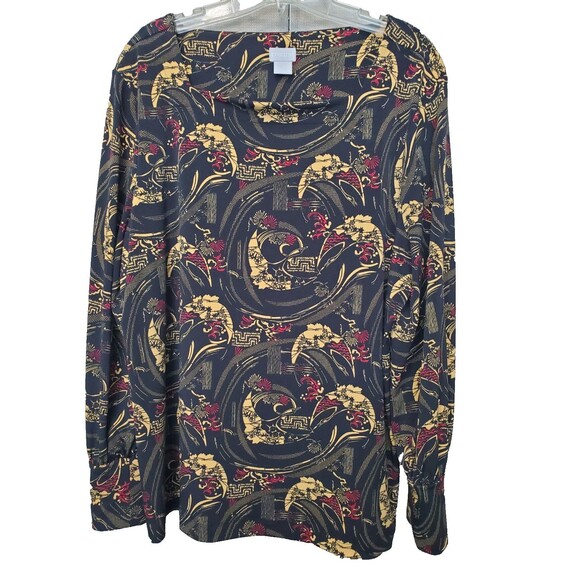 Chico's Eastern-Inspired Print Square Neck Long Sleeve Smocked Cuff Blouse 3(XL) - Picture 1 of 6